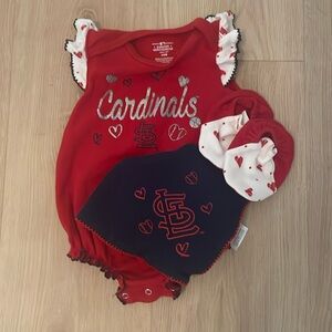 STL Cardinals Baby Girls Onesie with Matching Bib and Booties